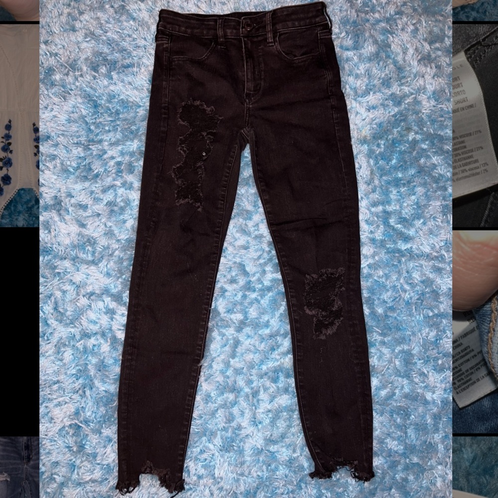 Black Distressed American Eagle High-Waisted Skinny Jeans